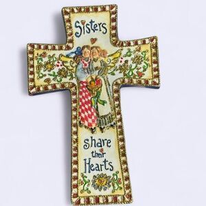 Vintage 90s Shelly Rasche by Roman Inc. Ceramic Cross Sisters Share Their Hearts